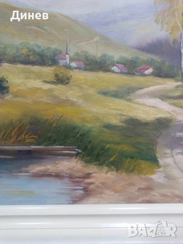 Стара маслена картина "Пейзаж с брези" – 78х59 см | Подписана, снимка 1