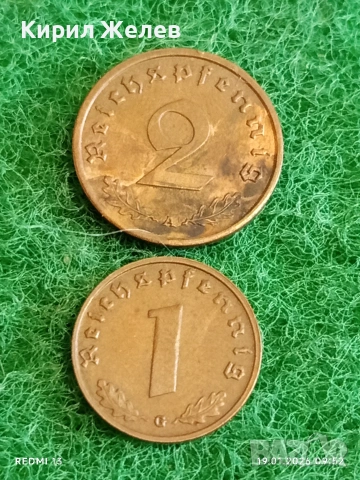 Две монети 1 / 2 райхсфенинг 1938г. Трети Райх Германия с свастика 53322