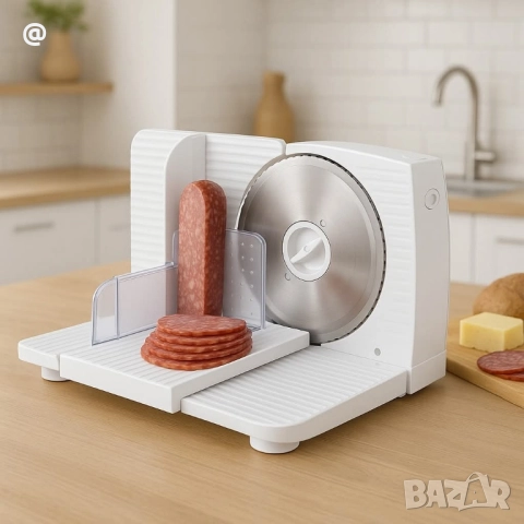 55лв с 2години гаранция! Колбасорезачка Rosberg R51990A, 150W, острие от нер. стомана 15см., Бял, снимка 4 - Други стоки за дома - 52314162