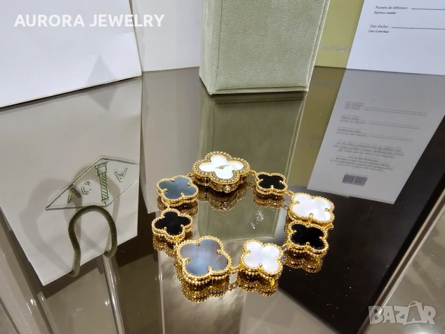 Van Cleef & Arpels VCA Mother of Pearl Onyx Alhambra Дамски Часовник, снимка 5 - Дамски - 53058299