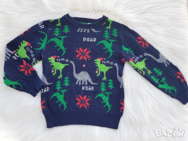 Коледен пуловер с динозаври H&M 4-6 години, снимка 3 - Детски пуловери и жилетки - 27415912