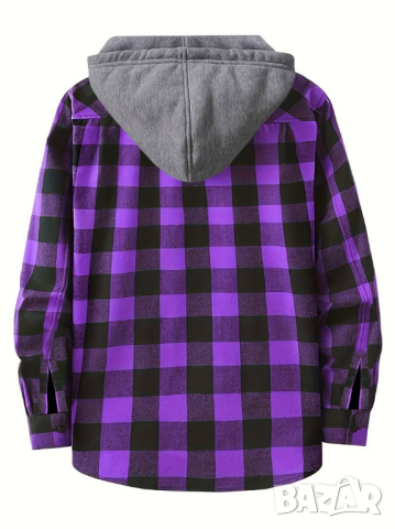 Карирана риза-горнище с качулка, снимка 4 - Якета - 44886655