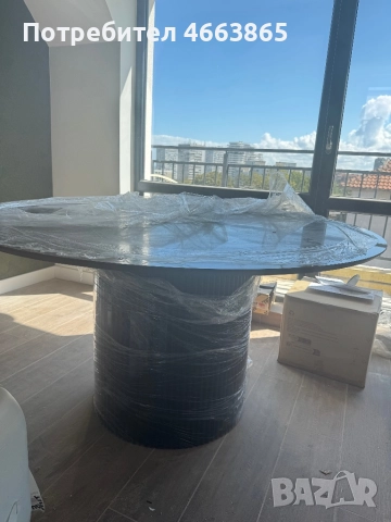 ЧИСТО НОВА маса MDF фурнир, черна с мраморен плот, снимка 2 - Маси - 52580926