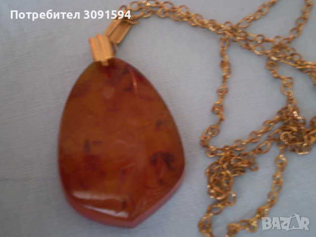 Стара руско позлатена капка висулка  с кехлибар  10 гр, снимка 2 - Антикварни и старинни предмети - 36880170