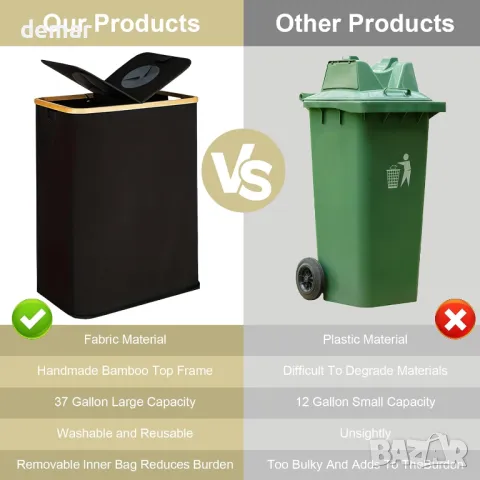 lulalula Кофа за рециклиране за кухня 140 л с капак и 2 подвижни вътрешни торби, черна, снимка 8 - Други стоки за дома - 50255628