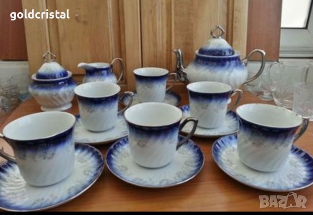 Порцеланов сервиз за чай кобалт и сребро 