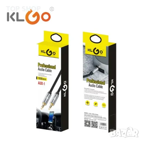 Аудио кабел KLGO, Жак 3.5 мм, AUX, М/М, 1м