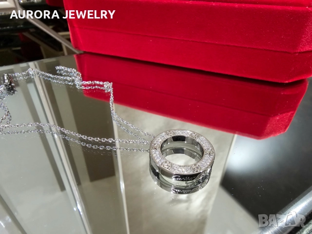 CARTIER Love White Gold Large Paved Diamonds Pendant Дамскo Колие, снимка 3 - Колиета, медальони, синджири - 52870330