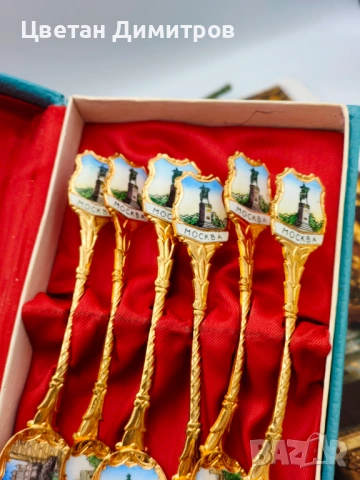 Винтидж руски емайлирани месингови лъжички за чай от 70-те години, снимка 4 - Антикварни и старинни предмети - 53012262