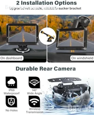 Нова Безжична обратна камера с HD нощна визия и широк ъгъл 140° за кола, снимка 8 - Друга електроника - 47582586