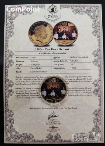 Позлатена монета 1 crown 2017 - The Ruby Decade, снимка 2 - Нумизматика и бонистика - 43015475