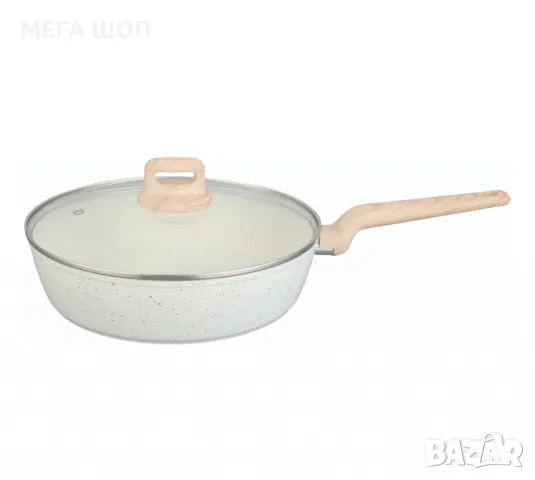 Тиган с капак Voltz Nice , Дълбок, Кован алуминий, Мраморно покр., Индукция, Кремав меланж, снимка 3 - Съдове за готвене - 50192136