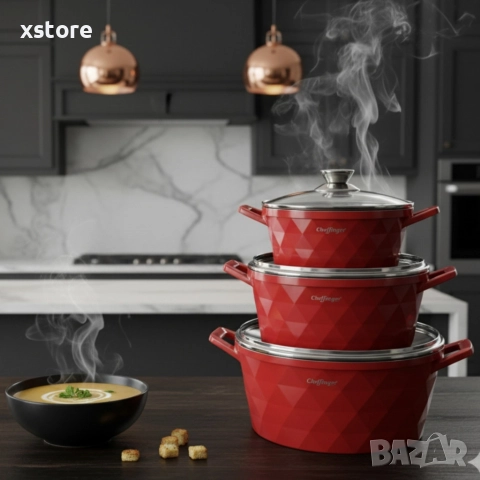 Висококачествен комплект касероли Cheffinger – елегантност, здравина и удобство в кухнята, снимка 2 - Съдове за готвене - 52697668