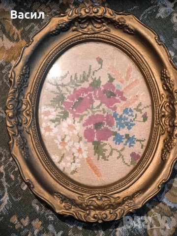 Красив ръчно бродиран цветен гоблен, снимка 4 - Антикварни и старинни предмети - 52996853