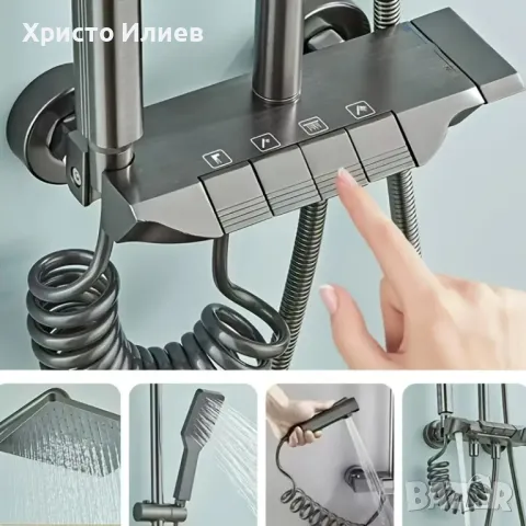 Душ система със стенен термостатен смесител тип пиано 4 функции Сив, снимка 2 - Смесители - 49614199