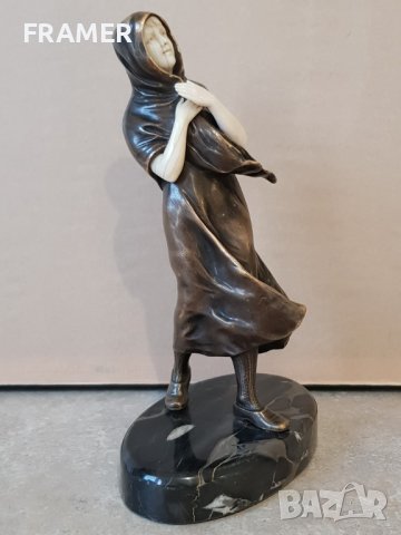 През бурята скулптура стил АРТ ДЕКО Франция 19 век бронз и слонова кост, снимка 4 - Статуетки - 42960018