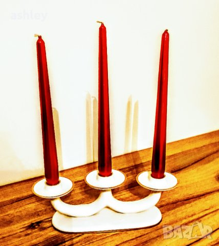 Немски прекрасен порцеланов свещник за три свещи, снимка 6 - Колекции - 43127817