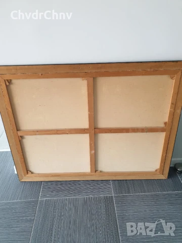 132х102см/стара голяма картина масло върху платно/зимен пейзаж/къща-езеро-планина/дървена рамка, снимка 15 - Картини - 50727685