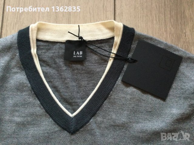 НОВ оригинален сив вълнен пуловер PAL ZILERI размер 54 / XL от Италия, снимка 2 - Пуловери - 43225578