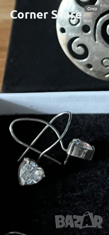 Сребърен комплект – колие и обеци със сърцевидни кристали, снимка 2 - Бижутерийни комплекти - 52029318