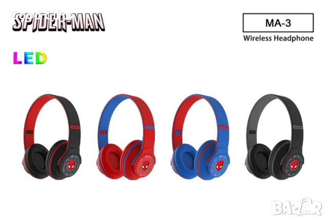 Безжични Светещи Bluetooth слушалки Спайдърмен Spiderman, снимка 6 - Слушалки, hands-free - 49143609