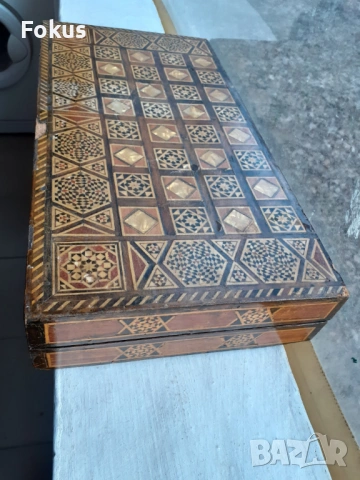 Уникална стара колекционерска табла шах игра интарзия, снимка 3 - Антикварни и старинни предмети - 53490900