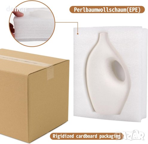 aiskding Комплект 2 ръчно изработени модерни бели керамични декоративни вази , снимка 4 - Вази - 43763734