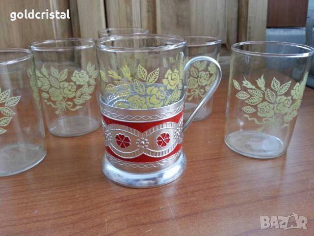 Руски стъклени чаши за стакани подстакани , снимка 2 - Антикварни и старинни предмети - 37419292