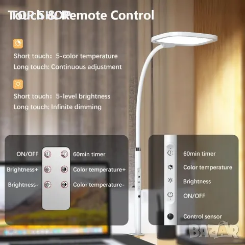 Hapfish LED настолна лампа за учене, 20 W - бяла, снимка 5 - Настолни лампи - 49566678