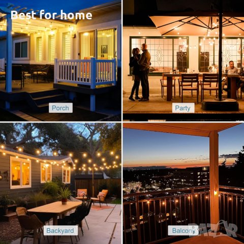 7 М външни светлини, водоустойчиви свързващи се G40 патио светлини, 12 висящи крушки, снимка 3 - Лед осветление - 43217759