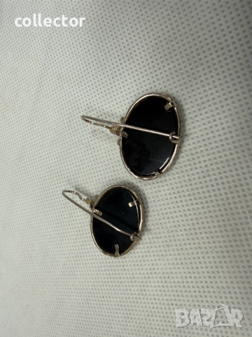 Сребърни обеци с черен оникс. №7766, снимка 7 - Обеци - 52832621
