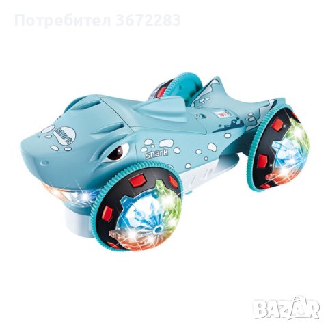 Детска музикална кола - акула със светещи гуми