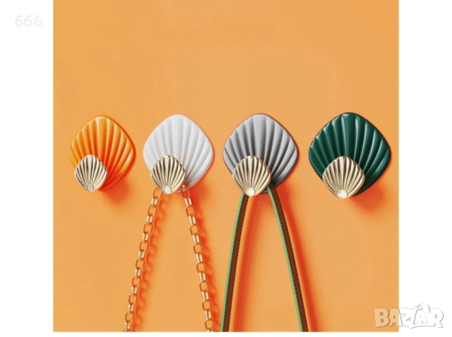 Комплект от 4 цветни самозалепващи кукички за кърпи с черупки, без пробиване, за баня, кухня и др, снимка 5 - Други стоки за дома - 53036742