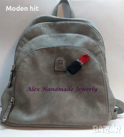 Ръчна изработка. Брошка - аксесоар "Червило" - бродерия с мъниста и кристали., снимка 5 - Други - 50757772