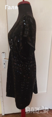 Къса рокля или туника с пайети,  черна, размер 14, снимка 3 - Рокли - 52164833