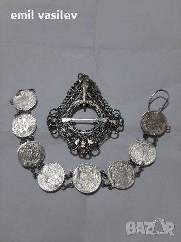 Сребърни брошка и гривна , снимка 3 - Антикварни и старинни предмети - 38287097
