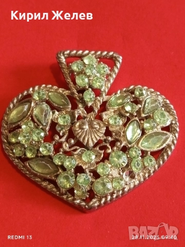 Висулка с формата на сърце със зелени кристали ОЛИВИН 52247, снимка 4 - Други - 52569822