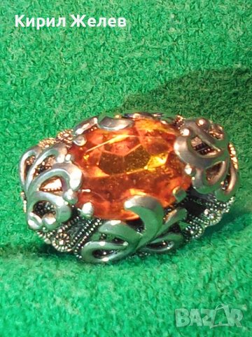 СТАР СКЪПОЦЕНЕН РЕТРО МЕДЕН ПОСРЕБРЕН ПРЪСТЕН с ОГРОМЕН ЮВЕЛИРНО ФАСЕТИРАН НАТУРАЛЕН ЦИТРИН 26280, снимка 13 - Антикварни и старинни предмети - 36772029