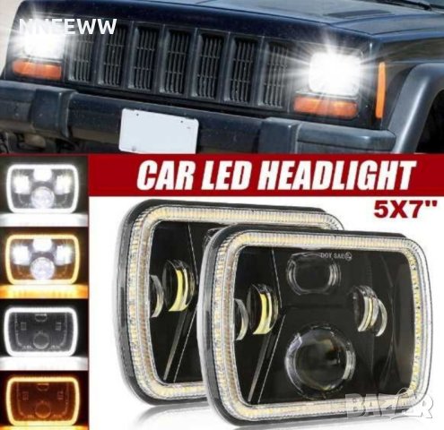Комплект правоъгълни LED фарове 5х7"Н4, букса 4 светлини /jeep