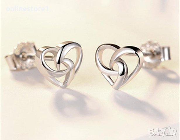 Сребърни обеци - сърце с печат 925 сребро BF130, снимка 7 - Обеци - 27407436