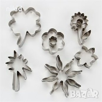 6 бр резец цвете детелина слънце палма метална форма форми за сладки тесто декор сет , снимка 1 - Форми - 43107467