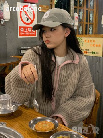 Дамски широк плетен суичър с цип и ревер, 2цвята, снимка 2 - Суичъри - 43550892