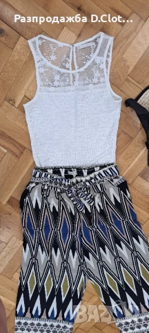 лот широк панталон с бял топ дантела, снимка 4 - Панталони - 50573136