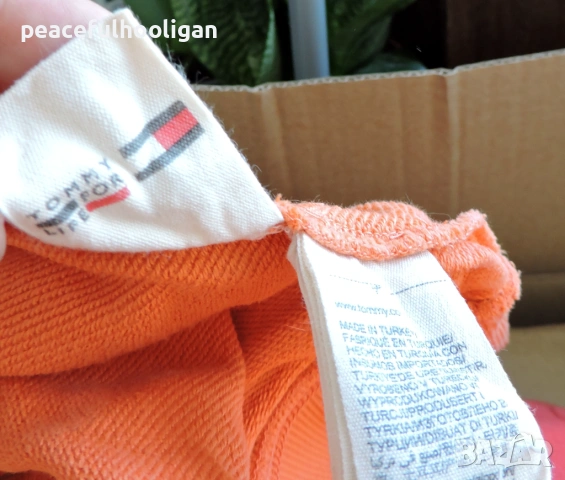 Tommy Hilfiger Tommy Jeans мъжки оранжев памучен суичър с качулка размер L, снимка 13 - Суичъри - 53393776