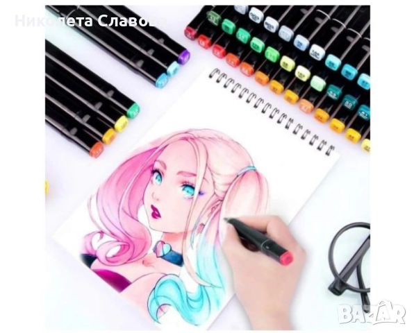 Комплект от маркери с алкохолна основа с две страни и калъф за съхранение , снимка 4 - Рисуване и оцветяване - 52688376