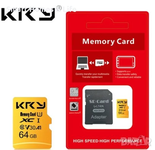 Micro SD Memory Card / TF Карта Памет 64 GBClass 10 + Адаптер, снимка 1 - Резервни части за телефони - 43453139