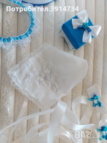 Сватбени аксесоари в бяло и синьо, снимка 10 - Подаръци за сватба - 43324621