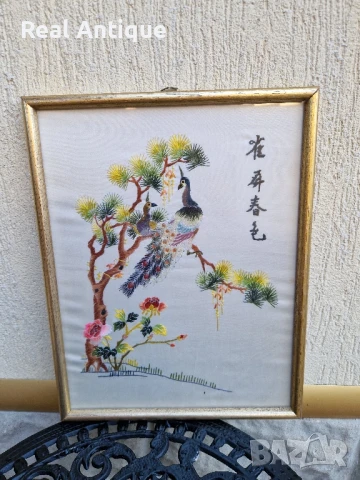 Прекрасна антикварна китайска картина бродерия върху коприна , снимка 2 - Картини - 51155577