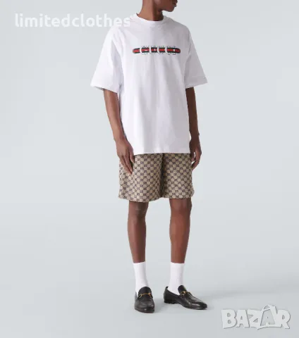 GUCCI White Web Logo Print Oversized Fit Мъжка Тениска size S (L), снимка 2 - Тениски - 47274820
