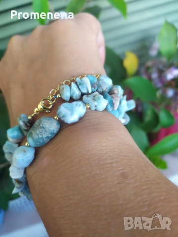 Комплект колие и пръстен от естествен Ларимар, снимка 6 - Колиета, медальони, синджири - 50701773